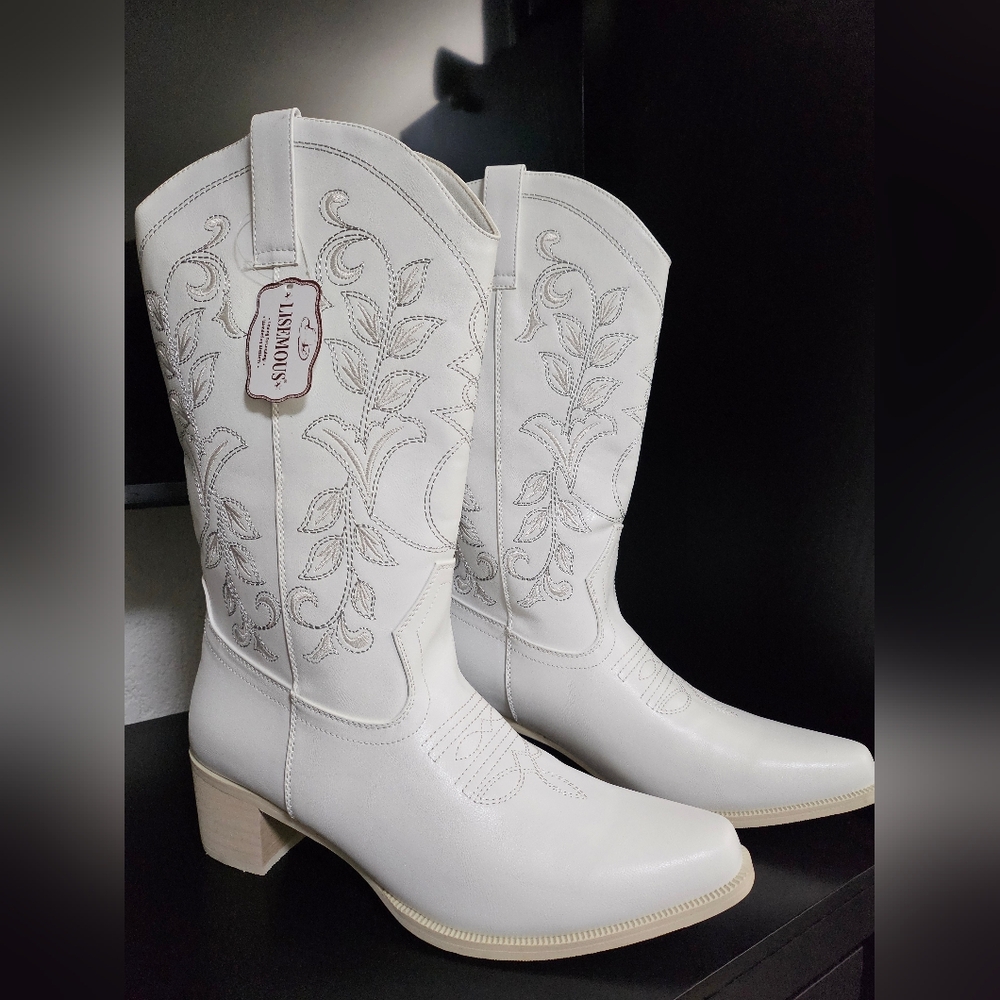 White Embroidered Boots